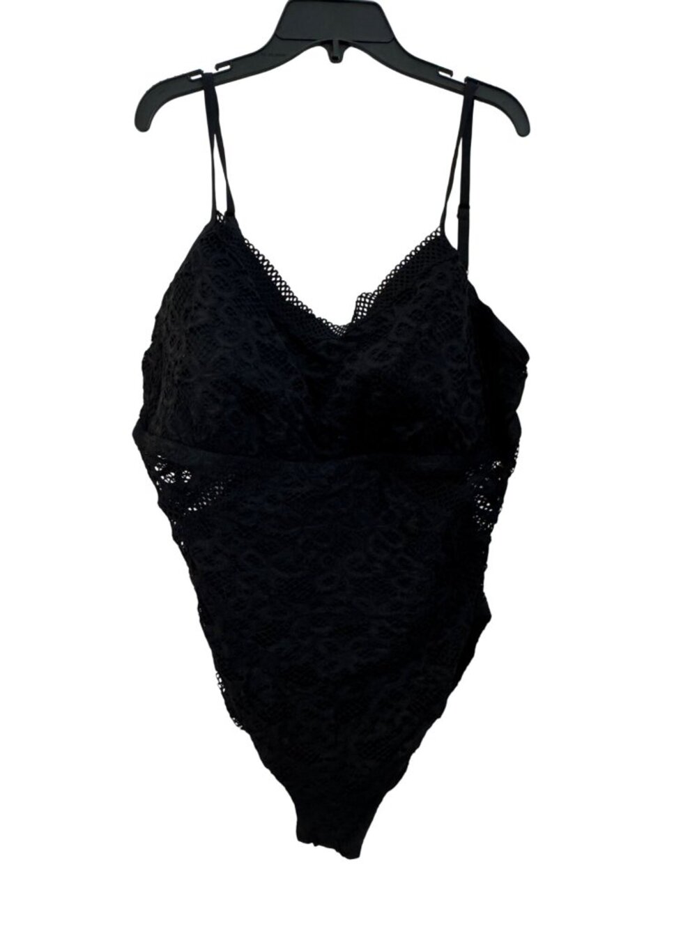 Becca Womens Black Crochet Lace One-Piece Swimsuit With Adjustable Straps & Tie